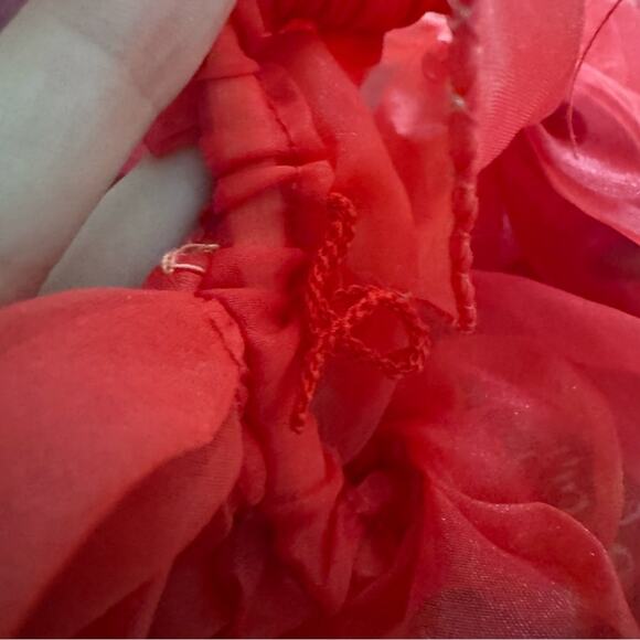Vintage 80s Red Puffy Ruffle Dress Organza USA Union Made Small - Picture 9 of 14